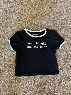 Hot Topic Black & White Kids Ringer Tee with White Text